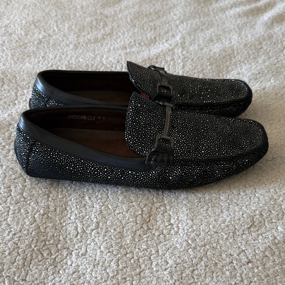 Amali Brogan Men's Black Studded Loafers 8.5